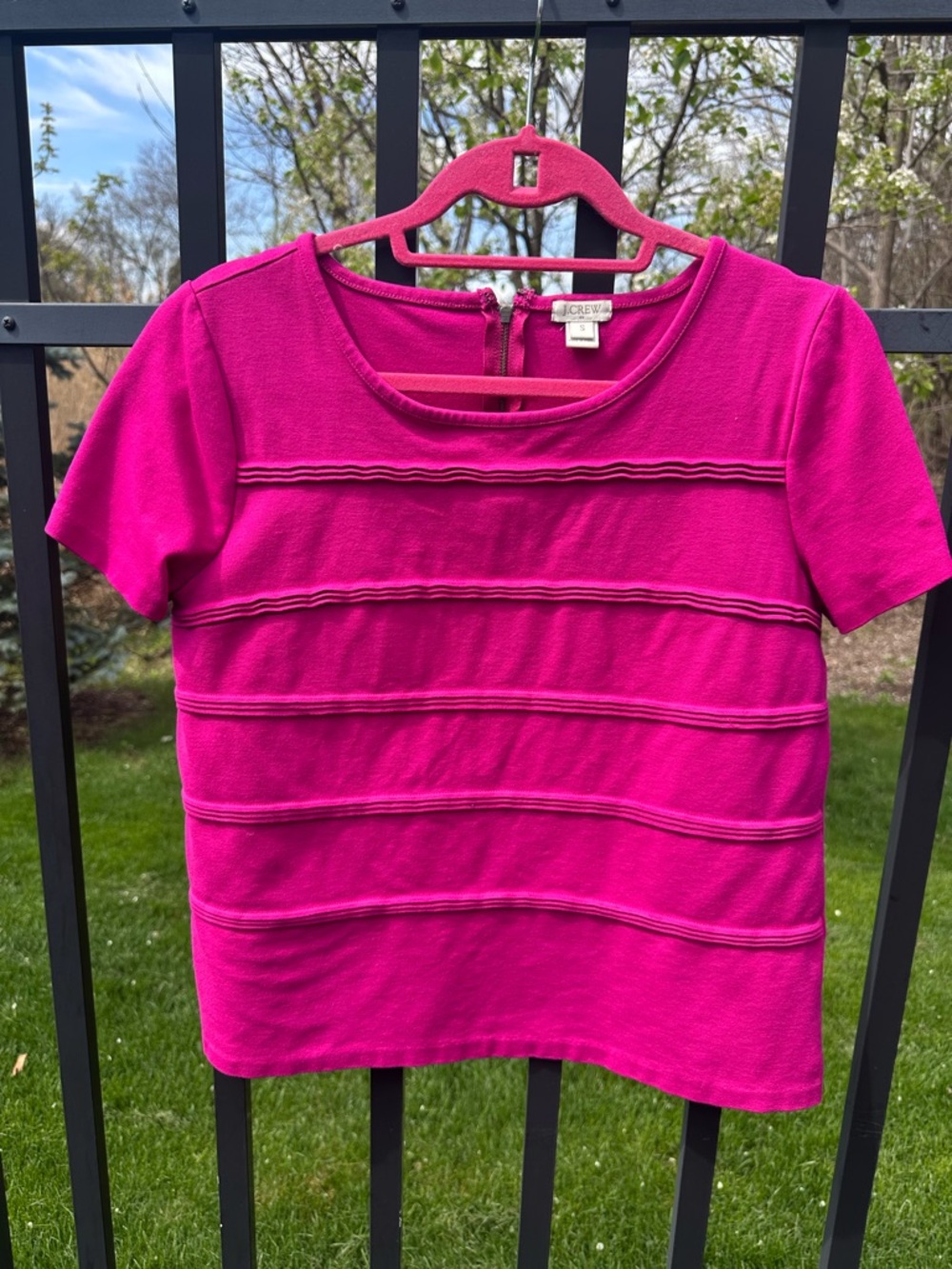 J. Crew Short-Sleeve Textured Knit Top - Fuchsia